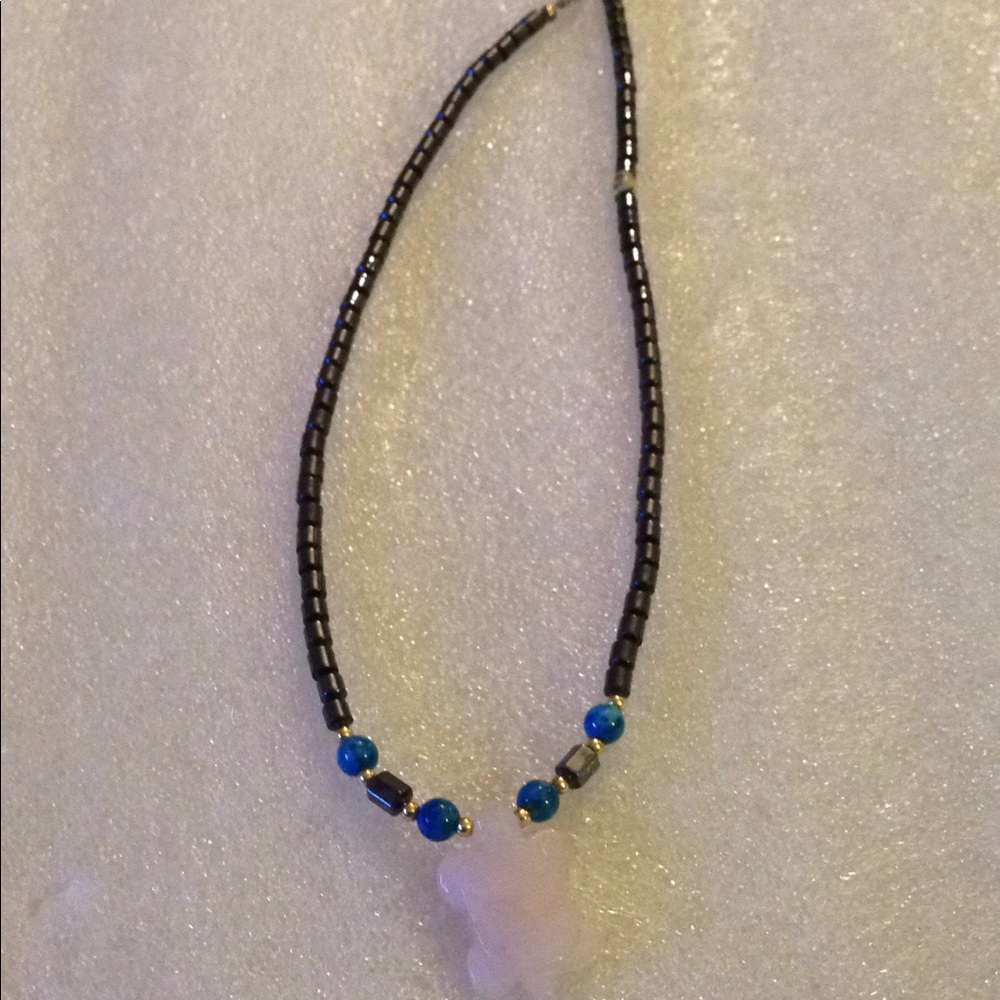 Vintage hematite jade turtle necklace